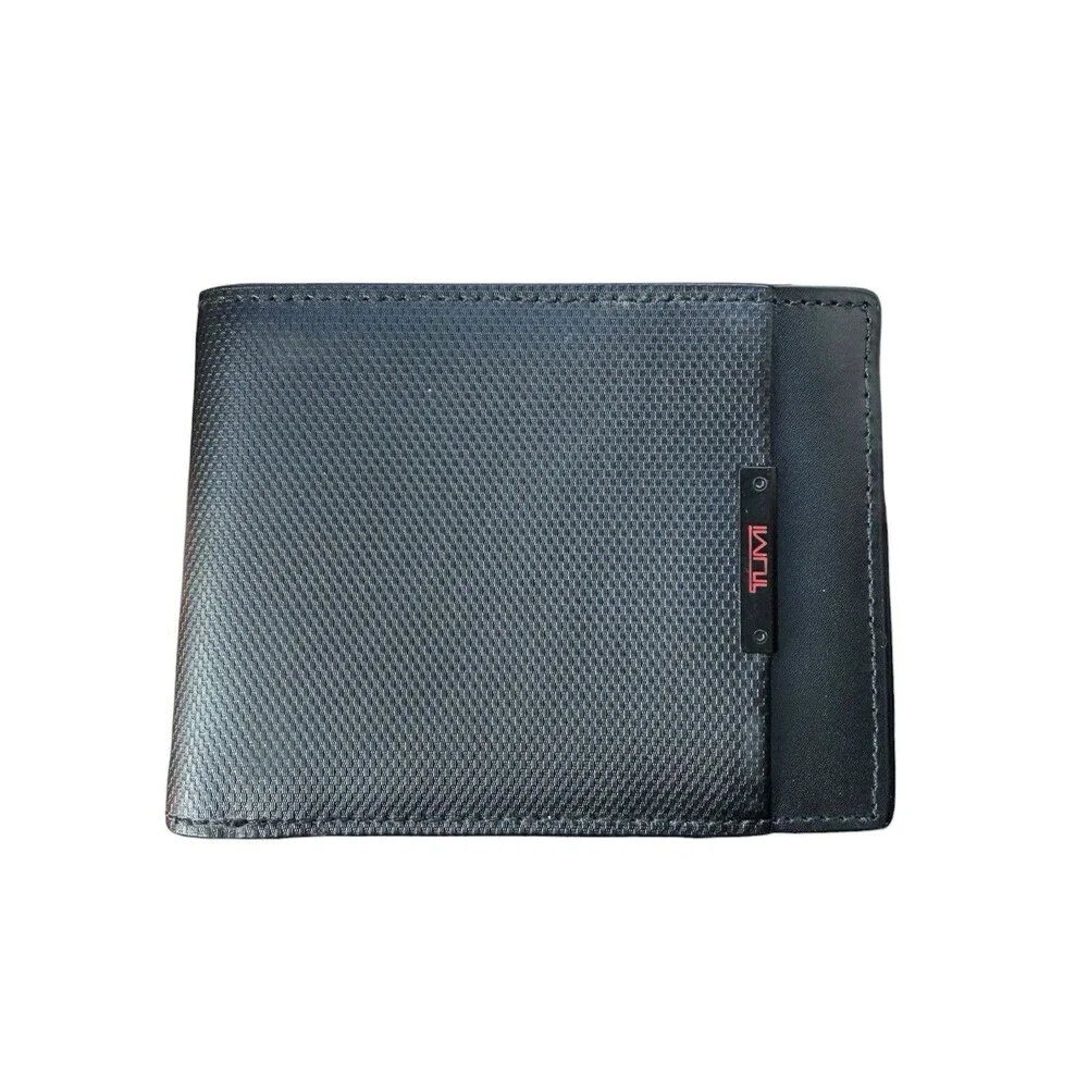 TUMI Men's Black Bifold Wallet with Card Slots, Logo Accent
